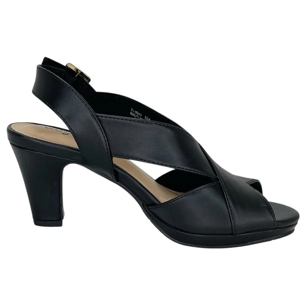 Easy Street Christy Black Faux Leather Criss Cross Womens Heels Size 6.5M - Picture 6 of 11